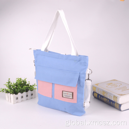 Heavy Duty Shopping Bags Blue letters crossover tote bag with pocket Manufactory